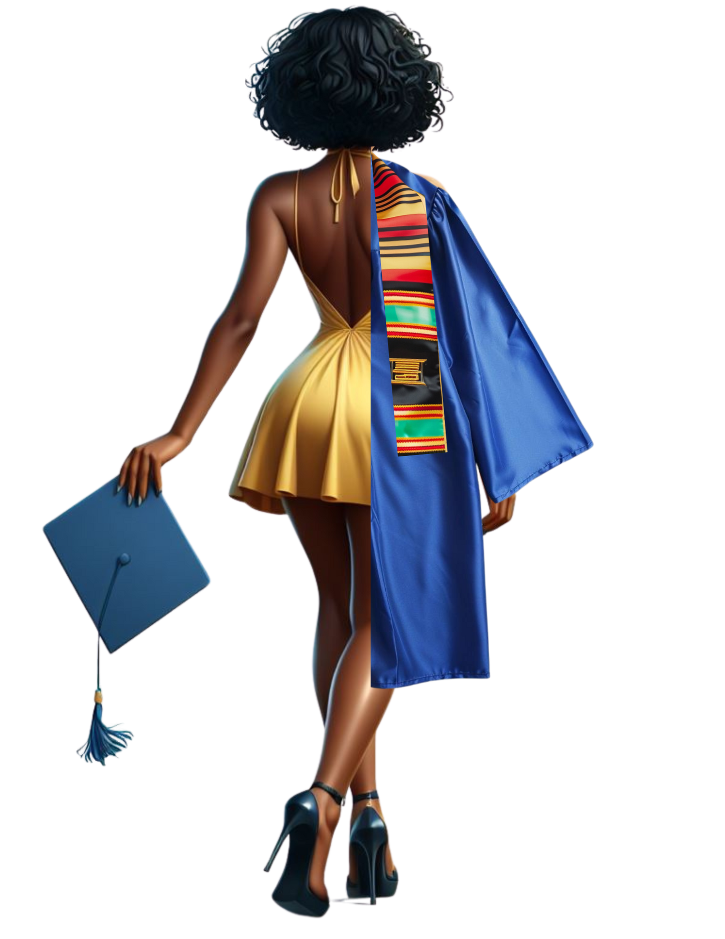 Grad Girl Curly Hair Back View